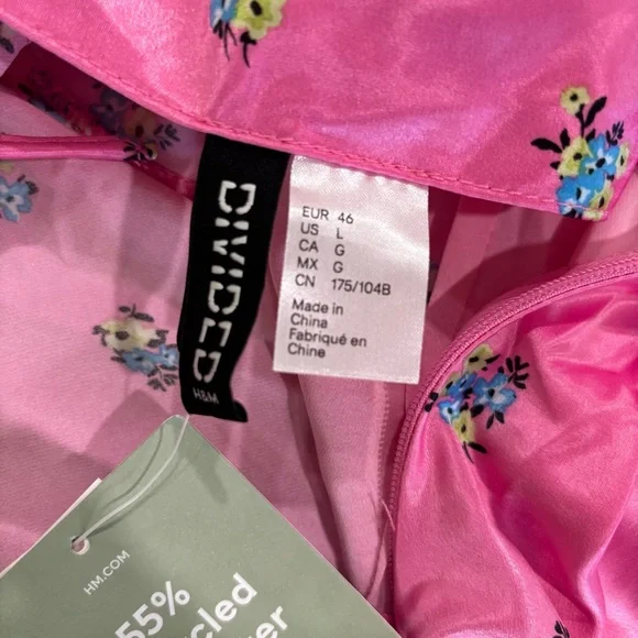 NWT H&M Pink Floral Satin Open Back Cowl Neck Maxi Dress Fairy Boho Women’s Sz L - Picture 5 of 7